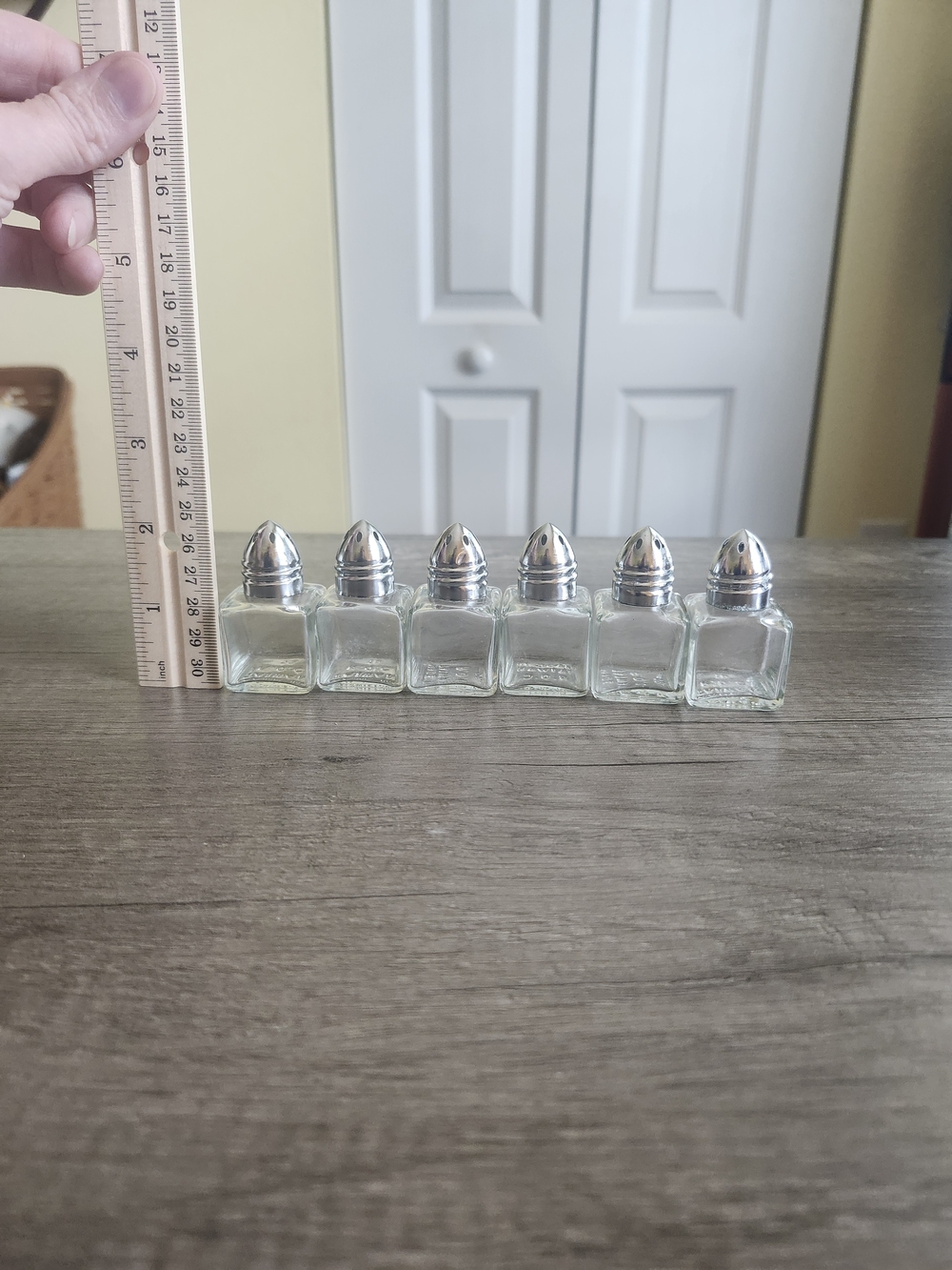 Clear Glass Square Shakers with Silver Caps - Set of 6